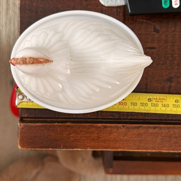 VTG Milk Glass Hen On Nest Dish With Basket Weave Base, candy or trinket dish - Picture 8 of 10